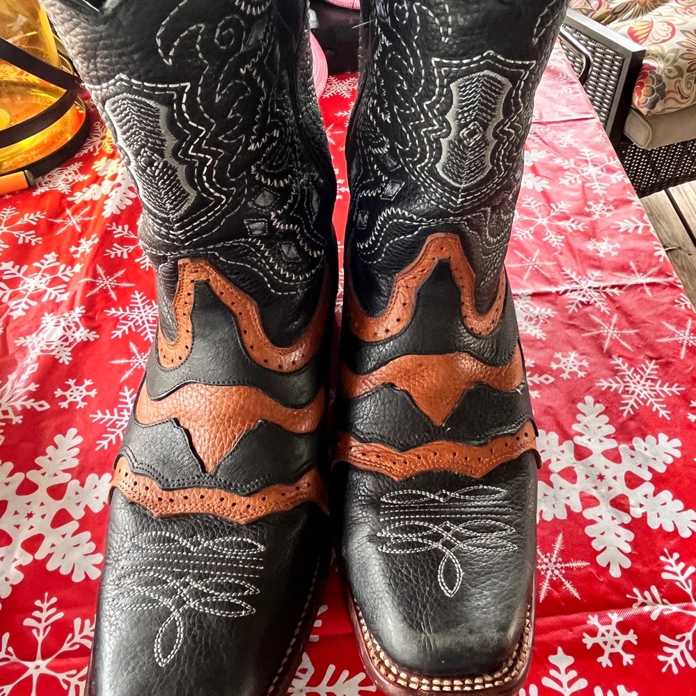 Men's Wild West Black Boots With Rubber Sole Boots Square Toe